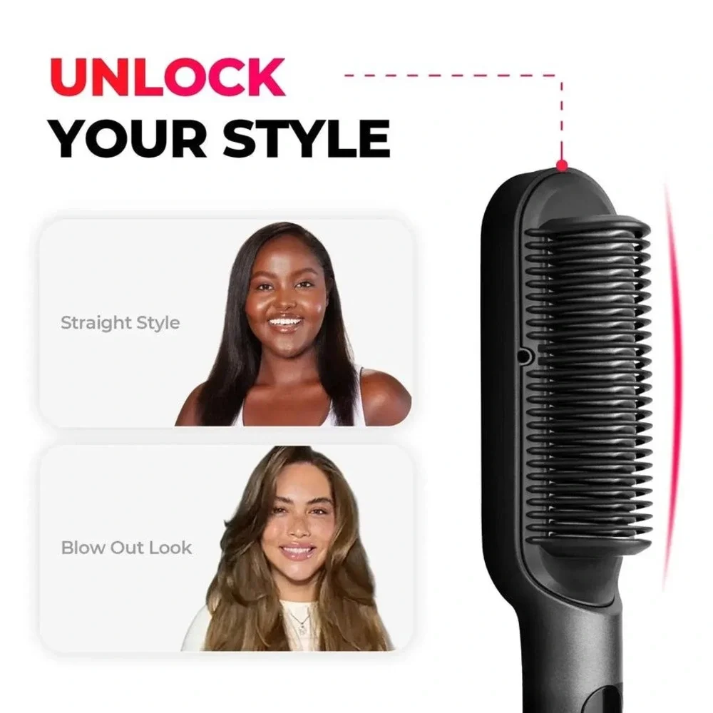 TYMO RING Hair Straightening Brush‎ Black Red Ionic 3D Teeth PTC Heat